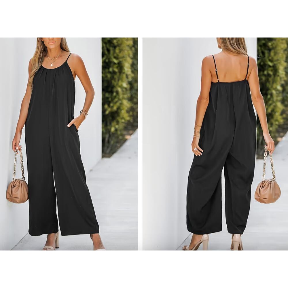 NWT Cupshe Women's Black Jumpsuit Romper Wide Leg Sleeveless Cami Size Small